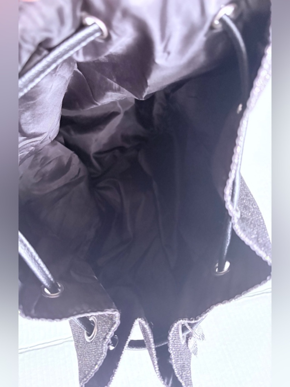 NWOT Victoria's Secret Black Glitter Drawstring Backpack, Spacious & lightweight - Picture 8 of 9